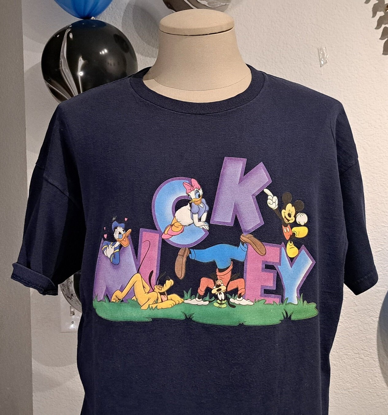 90年代のヴィンテージウォルトディズニーミッキーマウスブルーTシャツ 