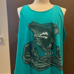 Vintage 90&#39;s Maui and Sons Shark Blue Tank Top Size XL