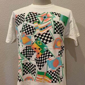 Vintage 90er Racer Flaggen L.A. Blondinen weiß T Shirt Größe L