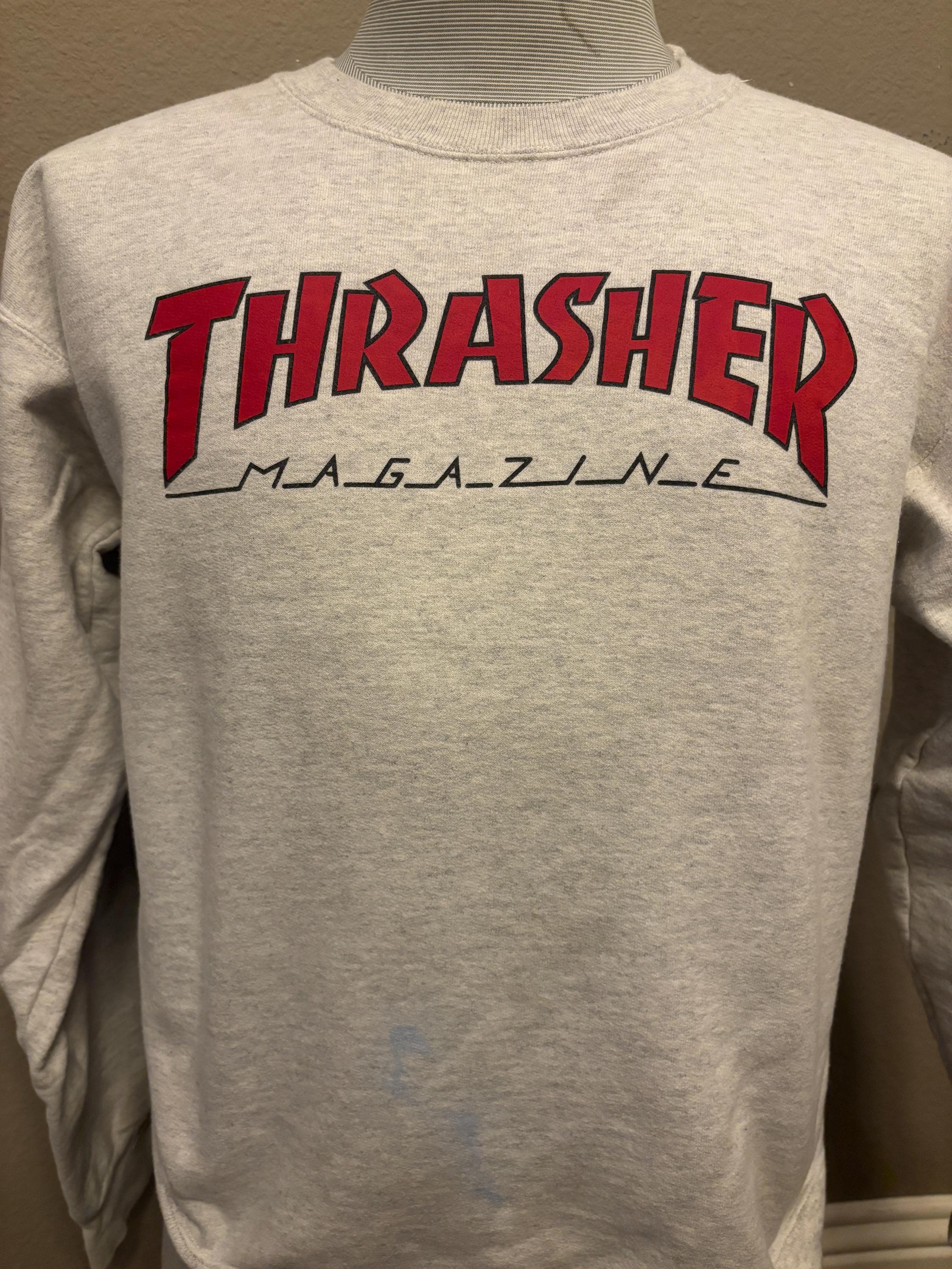 Felpa girocollo grigia Thrasher Skateboard Magazine vintage anni