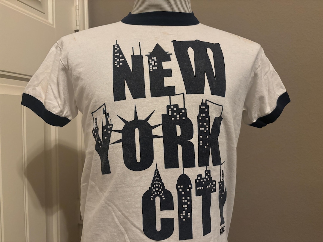 T-shirt Vintage New York City Années 90 - Taille XL, Blanc, Occasion Avec Taches
