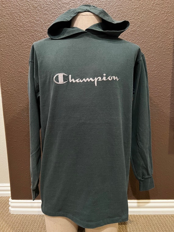 Vintage 90's Champion Brand Green Hoodie T Shirt … - image 2