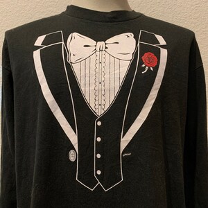 Vintage 80er Cleveland&#39;s Silvester Midnight Run The Park on 12th Tuxedo Schwarz Langarm T-Shirt Größe L