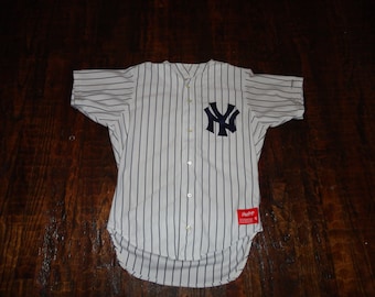 Vintage 90s New York Mets Pinstripe Baseball Jersey Authentic Sewn Rawlings