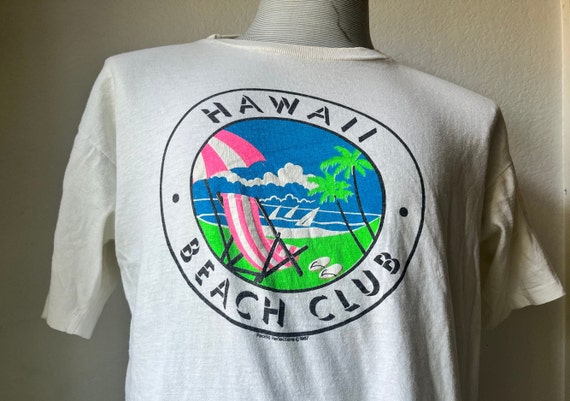 Vintage 80's Hawaii Beach Club White T-Shirt Size… - image 1