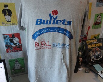 Vintage 80's Washington Bullets NBA Basketball Gray T Shirt Size