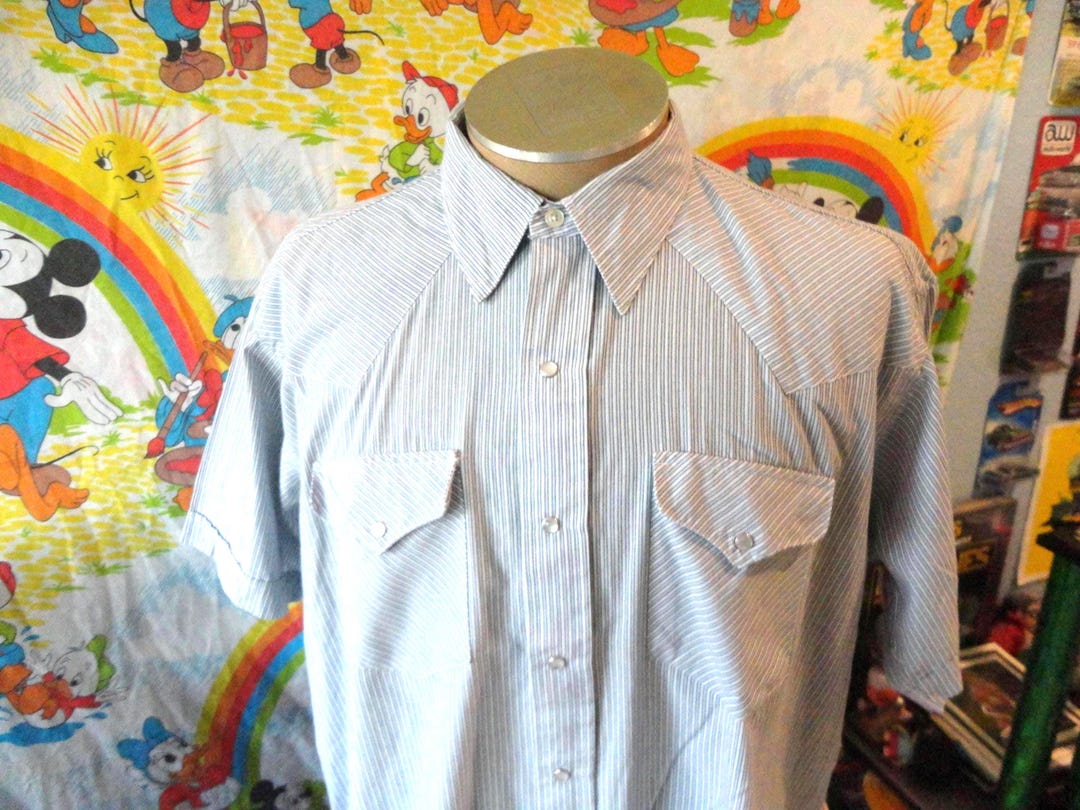 Vintage RUDDOCK Blue & White Stripe Pearl Snap Short Sleeve