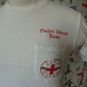 Vintage 80&#39;s South Padre Island Texas Life Guard Tourist Pocket T Shirt Sz XS