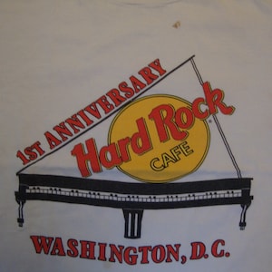 Vintage 80&#39;s Hard Rock Cafe 1st Anniversary Washington DC White T Shirt Size L