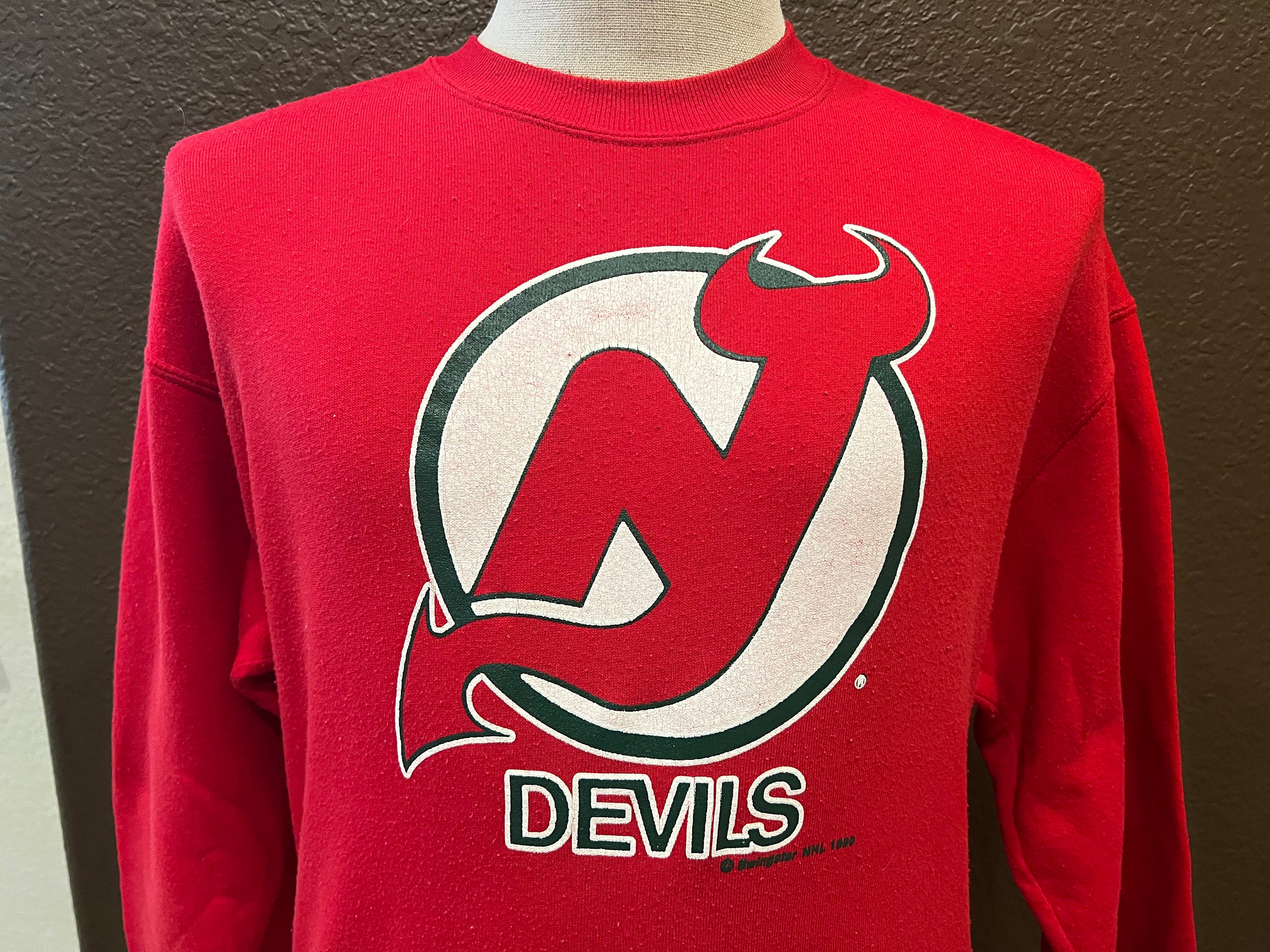 New Jersey Devils 80's Green Vintage NHL Crewneck Sweatshirt White / L