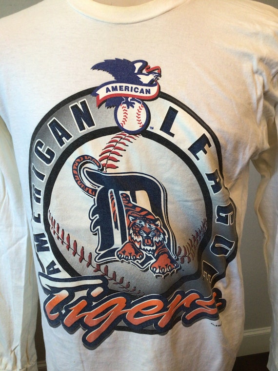 Vintage 90s Detroit Tigers Baseball White Long Sleeve T Shirt 