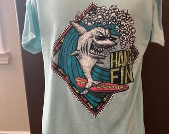 Vintage 80's Hang Fin Shark Blue T Shirt Size XL - Etsy