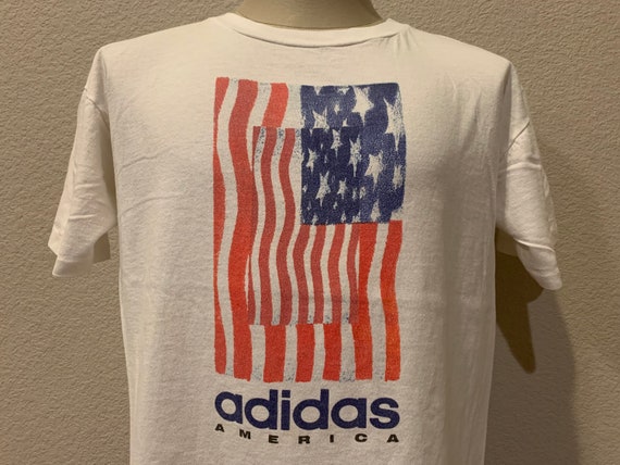 90 Adidas Sports American Flag camiseta blanca - Etsy España