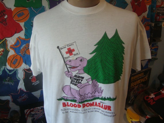 Vintage 1980’s Blood Donor “Donasaurus Dinosaur T… - image 1