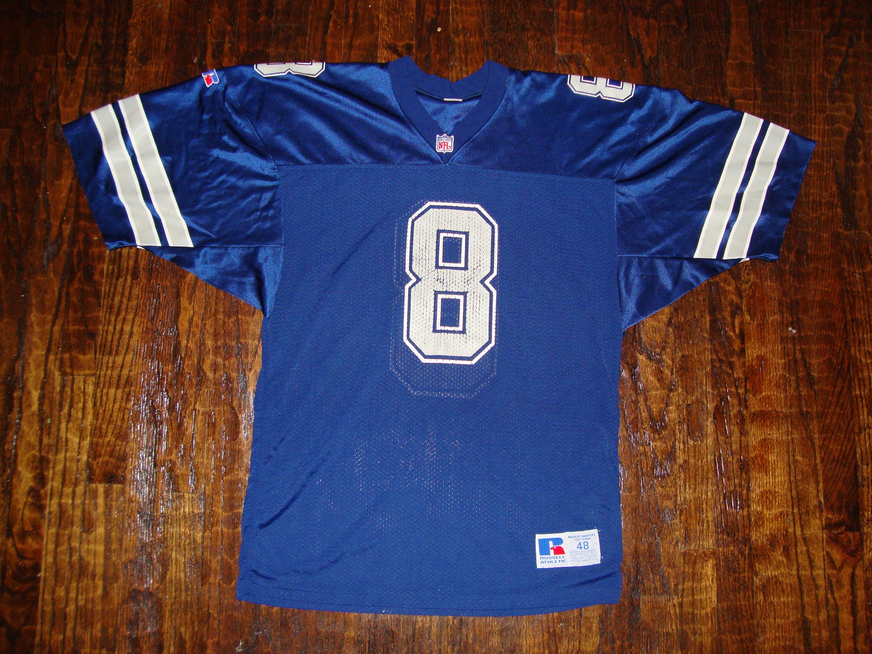 Vintage 90's Dallas Cowboys Troy Aikman Russell Athletic Pro Cut NFL  Football Jersey Size 48