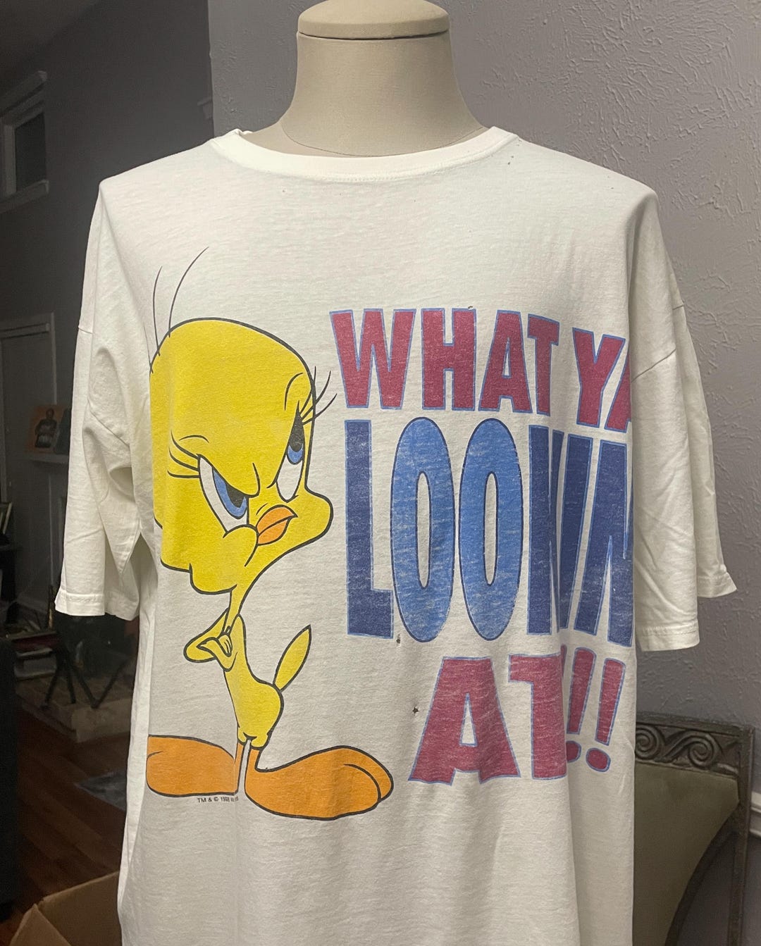 Vintage 90s Looney Tunes Tweety What You Lookin at White T-shirt Size ...