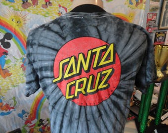 Vtg Y2K Santa Cruz Speed Wheels Front and Back Printed Tie Dye T