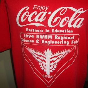 Vintage 90's Enjoy Coca-Cola 1994 NWNM Regional Science & Engineering Fair Red T Shirt Size XL