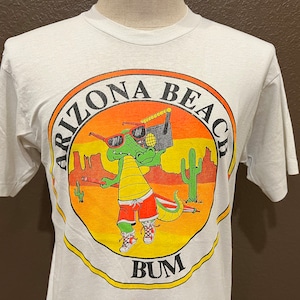 Vintage 80's Alligator Arizona Beach Bum White T Shirt Size L