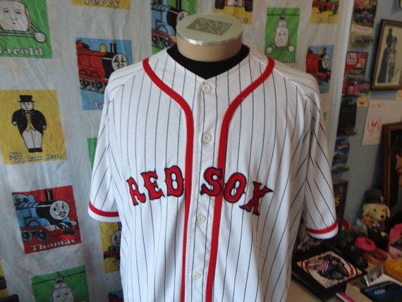 VINTAGE BOSTON RED SOX STARTER JERSEY SHIRT MLB BASEBALL PINSTRIPE SIZE XL