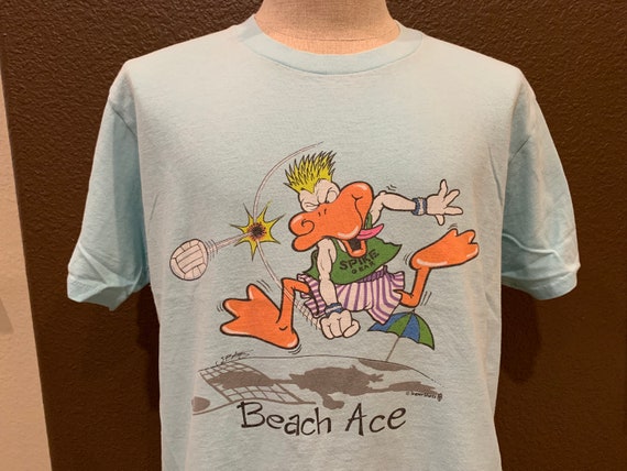 Vintage 80's Volleyball Beach Ace Duck Blue T Shi… - image 1