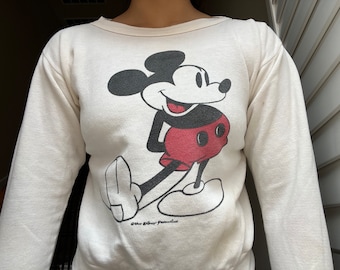Bluza z okrągłym dekoltem w stylu vintage z lat 80. Walt Disney Mickey Mouse w kolorze białym, rozmiar XS