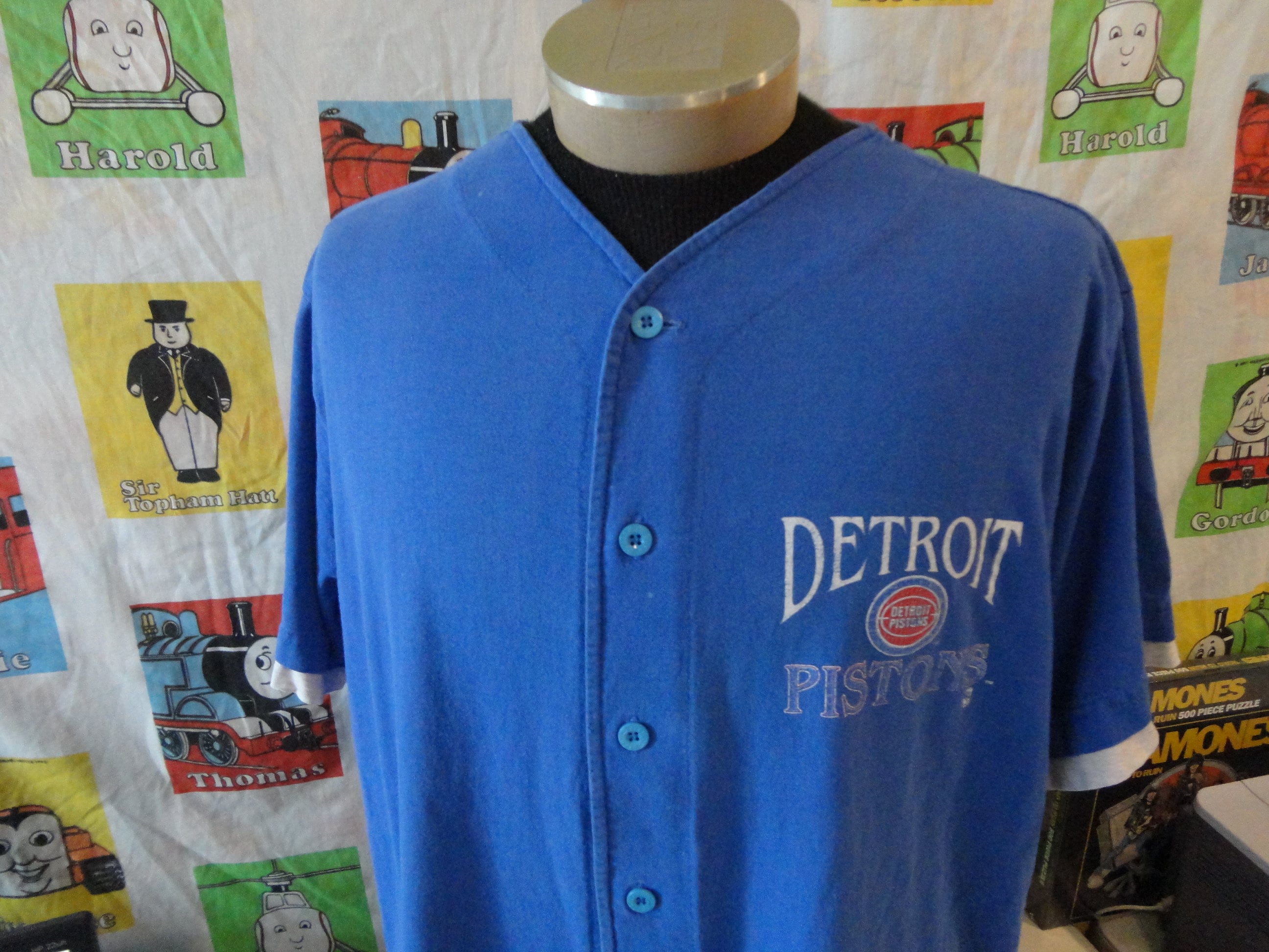 Vintage STARTER NBA Detroit Pistons 80's 90's Zip Up Button Up Jacket Size  Large