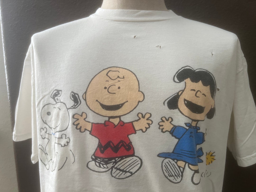 Vintage 90's Charlie Brown Lucy & Snoopy Peanuts Gang White T Shirt Size L Etsy