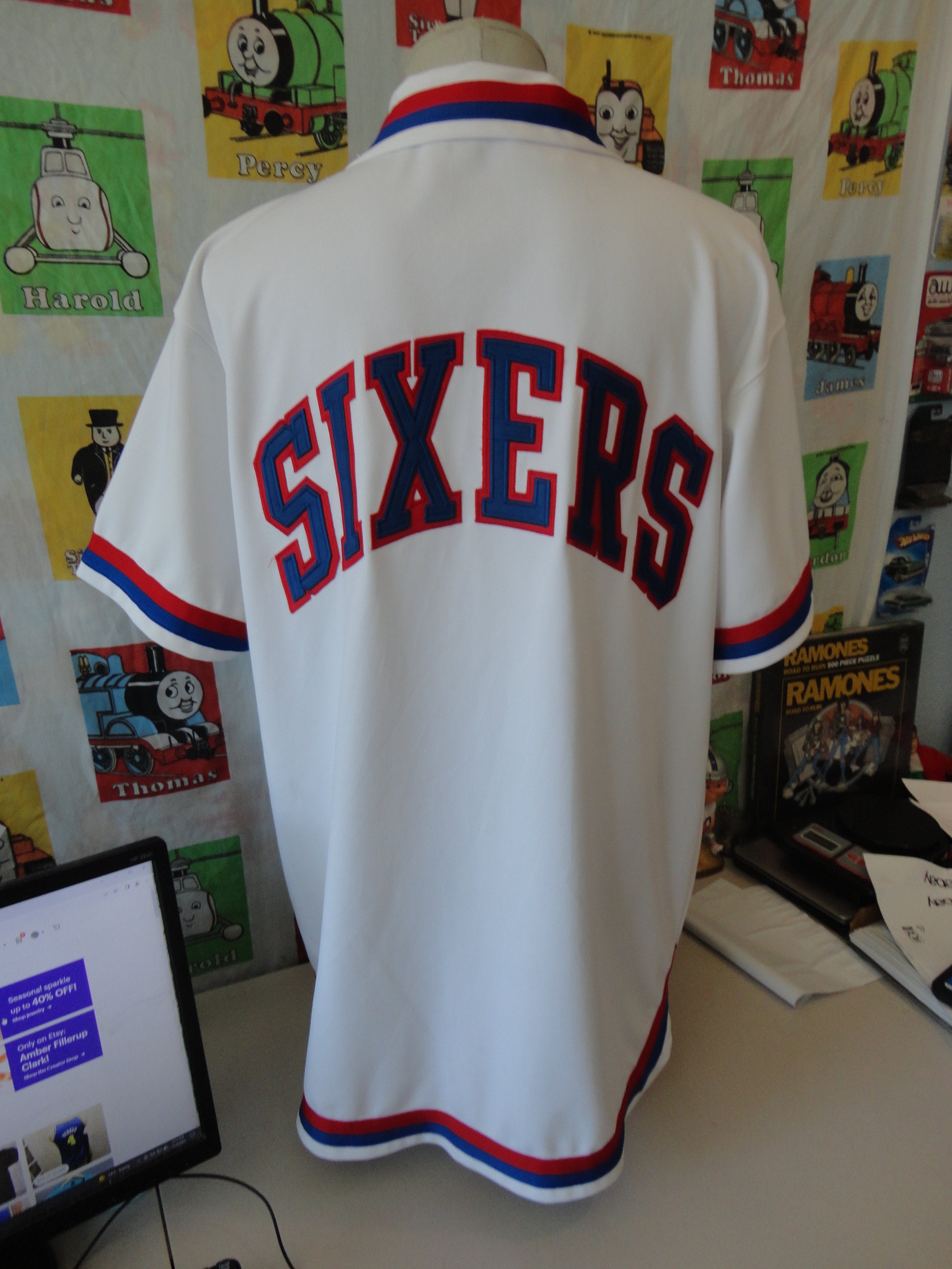 Philadelphia 76ers Sixers White NBA Throwback Warm up Philadelphia 76ers Sixers White NBA Throwback Warm up