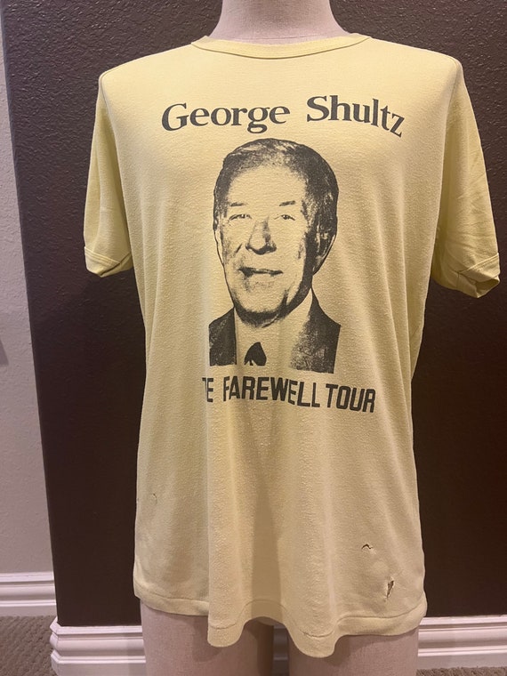 Vintage 80's George Shultz Farewell Tour Yellow T… - image 2