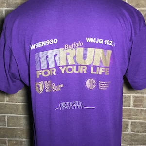 Vintage 80&#39;s Buffalo Run For Your Life 15th Anniversary Race T-Shirt Size L Large