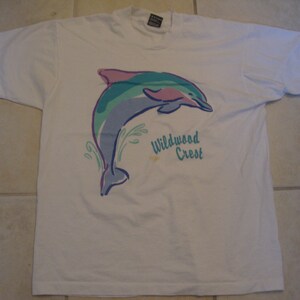 Vintage 80er Jahre Wildwood Crest Delfin White T Shirt Size L
