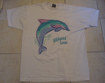 Vintage 80's Wildwood Crest Dolphin White T Shirt Size L