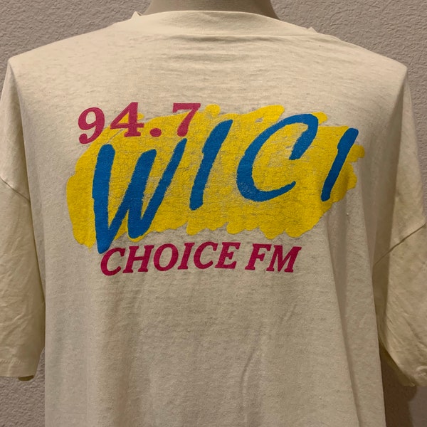 Vintage 90's 94.7 W1C1 Choice FM White Paper thin T Shirt Size XL