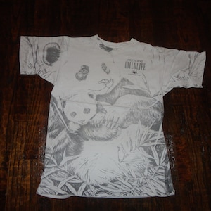 Vintage 90&#39;s Preserve World Wildlife Fund Panda Bear AOP All Over Print Double Sided Single Stitch T Shirt L