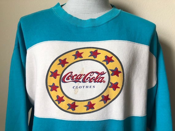 Vintage 80’s Coca Cola Stars Clothes Teal Crewnec… - image 1