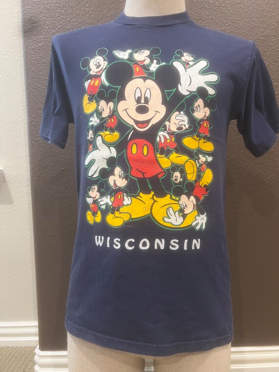 Vintage 90's Wisconsin Mickey Mouse Disney Blue T Shirt Size