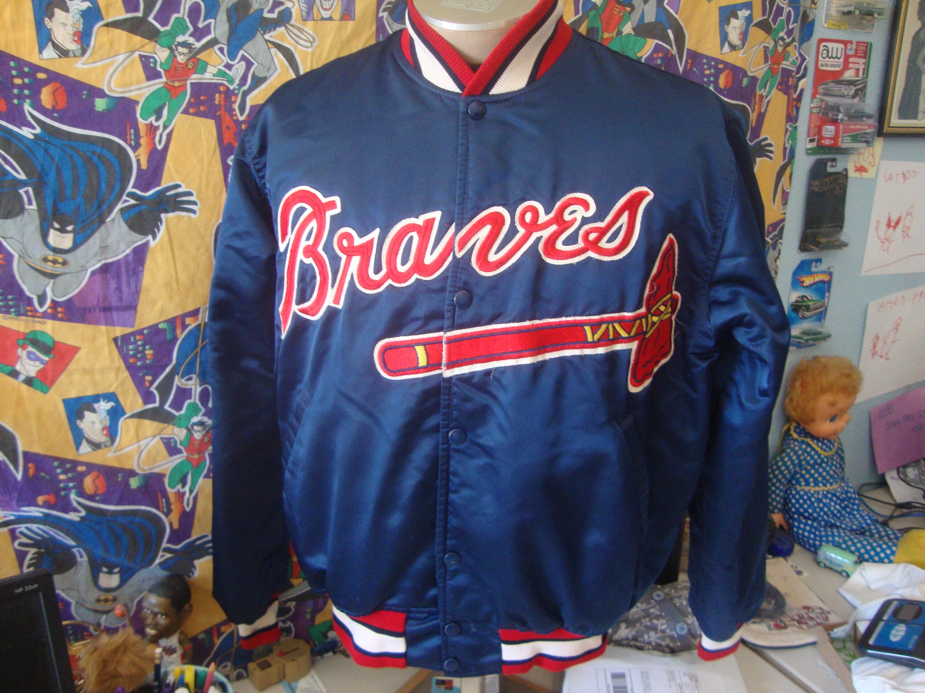 Vintage 90's Atlanta Braves Starter Satin Bomber MLB Jacket Size L -   Finland