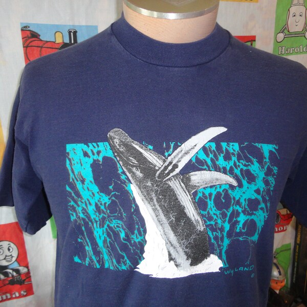 Vintage Wyland Humpback Whale Single Stitch USA Made Graphic Nature T-shirt M