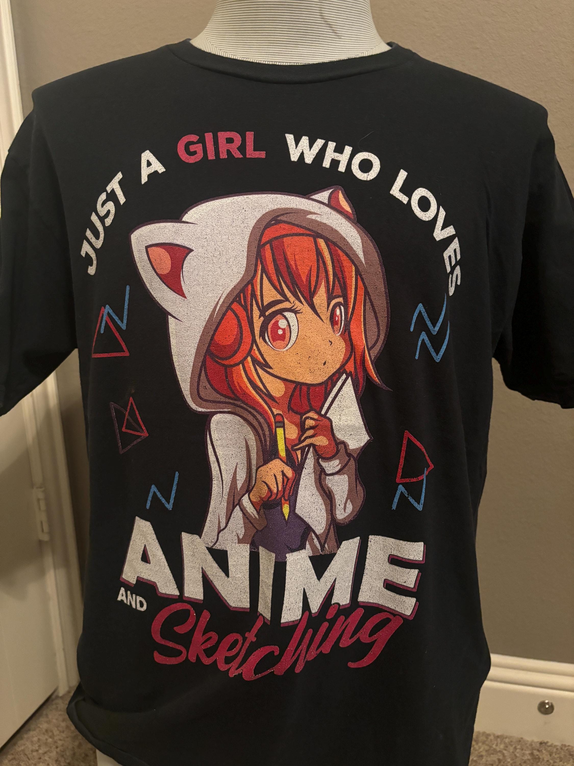 2000年代のヴィンテージ アニメとスケッチが大好きな女の子のTシャツ