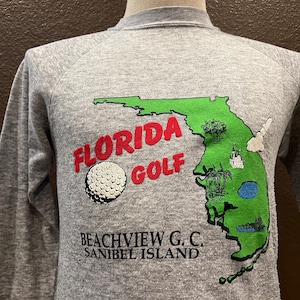 Vintage 80&#39;s Florida Golf Sanibel Island Grey Crewneck Sweatshirt Size S