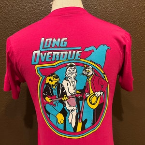 Vintage 80&#39;s Long Overdue Cat Band Pink T Shirt Size M