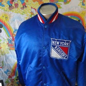 Vintage 90&#39;s New York Rangers Hockey NHL Starter Satin Bomber Jacket Size L