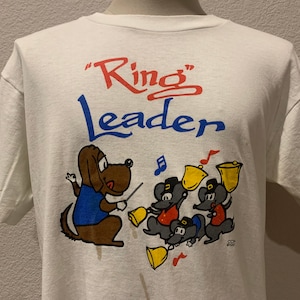 Vintage 80er Ring Leader Hunde und Mäuse weiß T Shirt Größe L