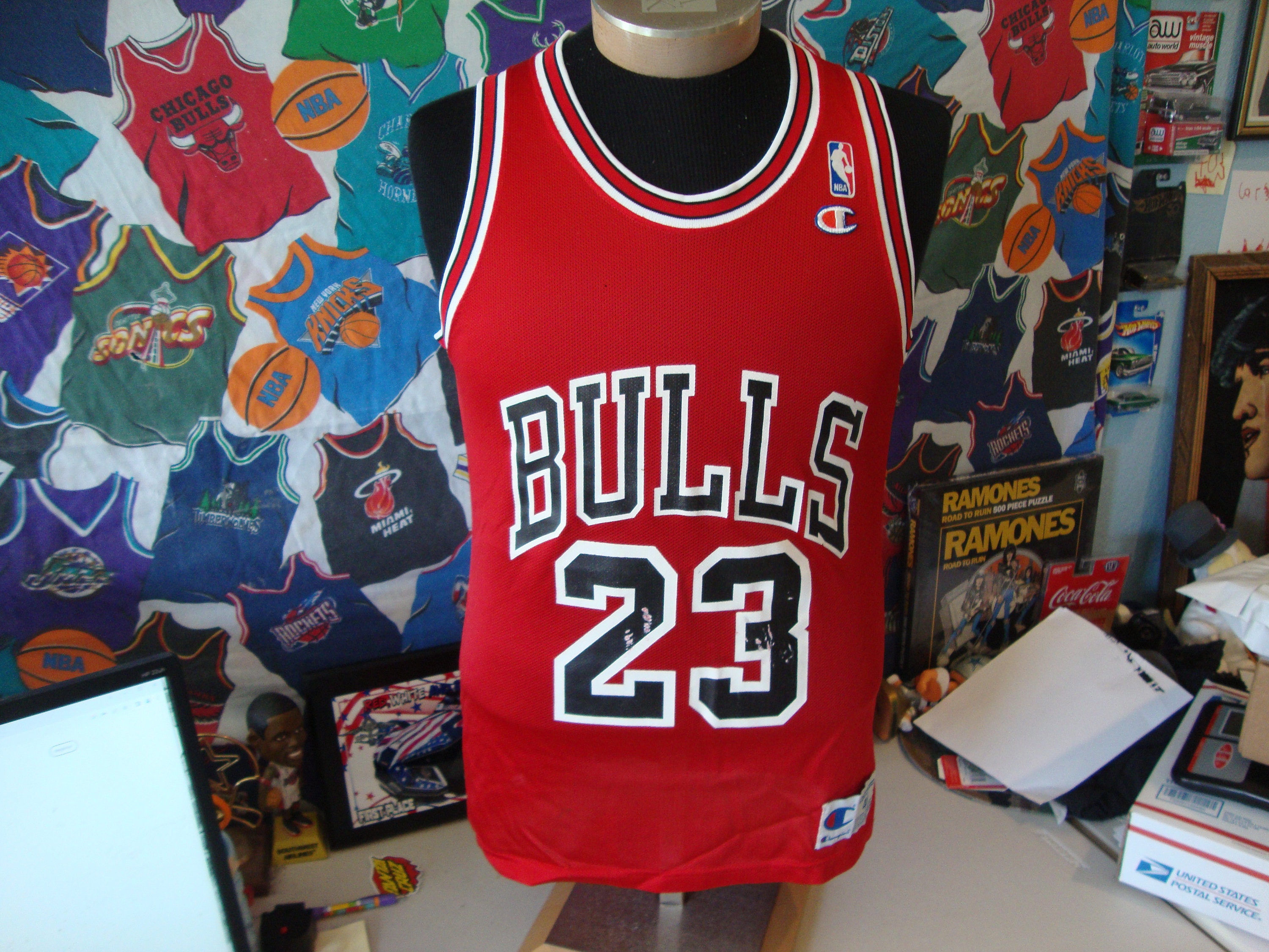 Vintage CHICAGO BULLS ~ MICHAEL JORDAN #23 Red Champion M 10-12 Youth Jersey