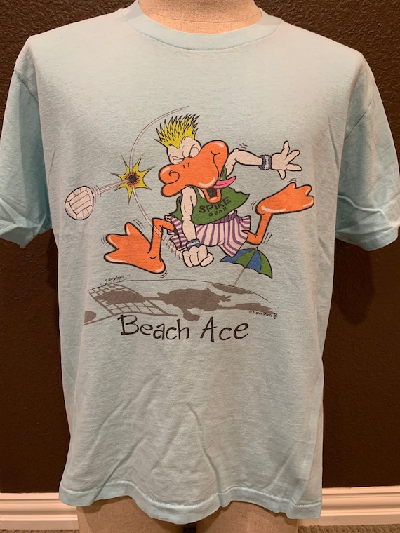 Vintage 80's Volleyball Beach Ace Duck Blue T Shi… - image 2