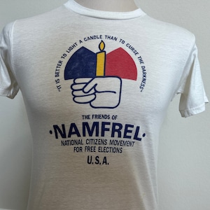 Vintage 80&#39;s The Friends of Namfrel National Citizens Movement for Free Elections USA T Shirt Size M