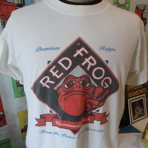 Vintage 90's Frog Beer Funny tee white T Shirt Size L