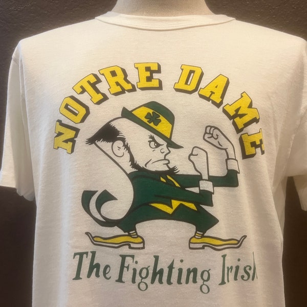 T-shirt blanc Notre Dame Fighting Irish blanc vintage des années 80, taille L