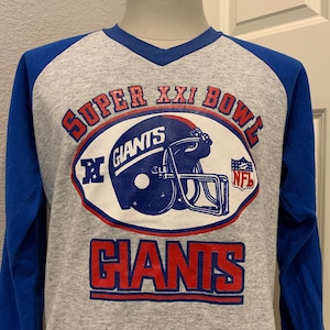 Vintage 80&#39;s New York Giants NFL Super Bowl XXI Blue Grey V Neck Sweatshirt Size M